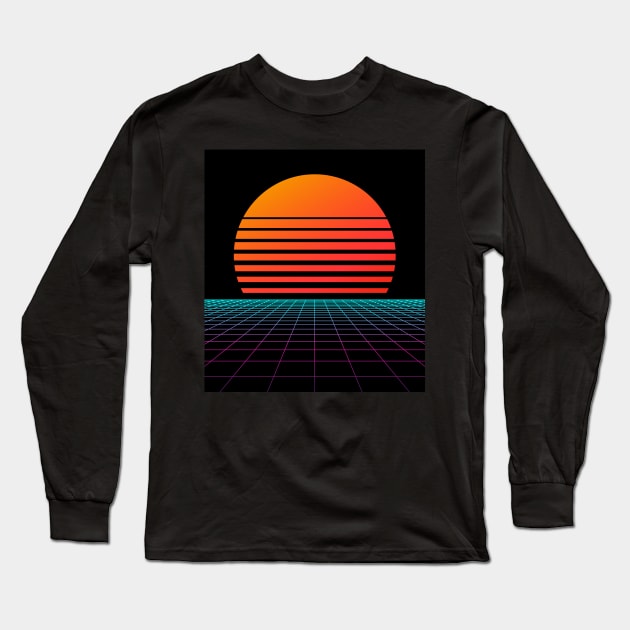 Minimal Nostalgia Sunset Synthwave Long Sleeve T-Shirt by edmproject